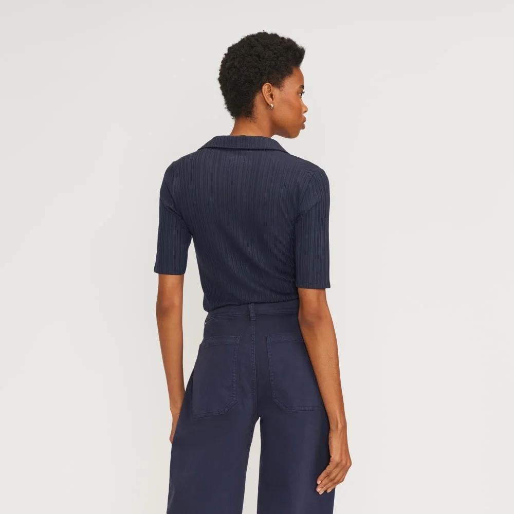 The Rib Soft Knit Open Collar Polo | Navy (2)