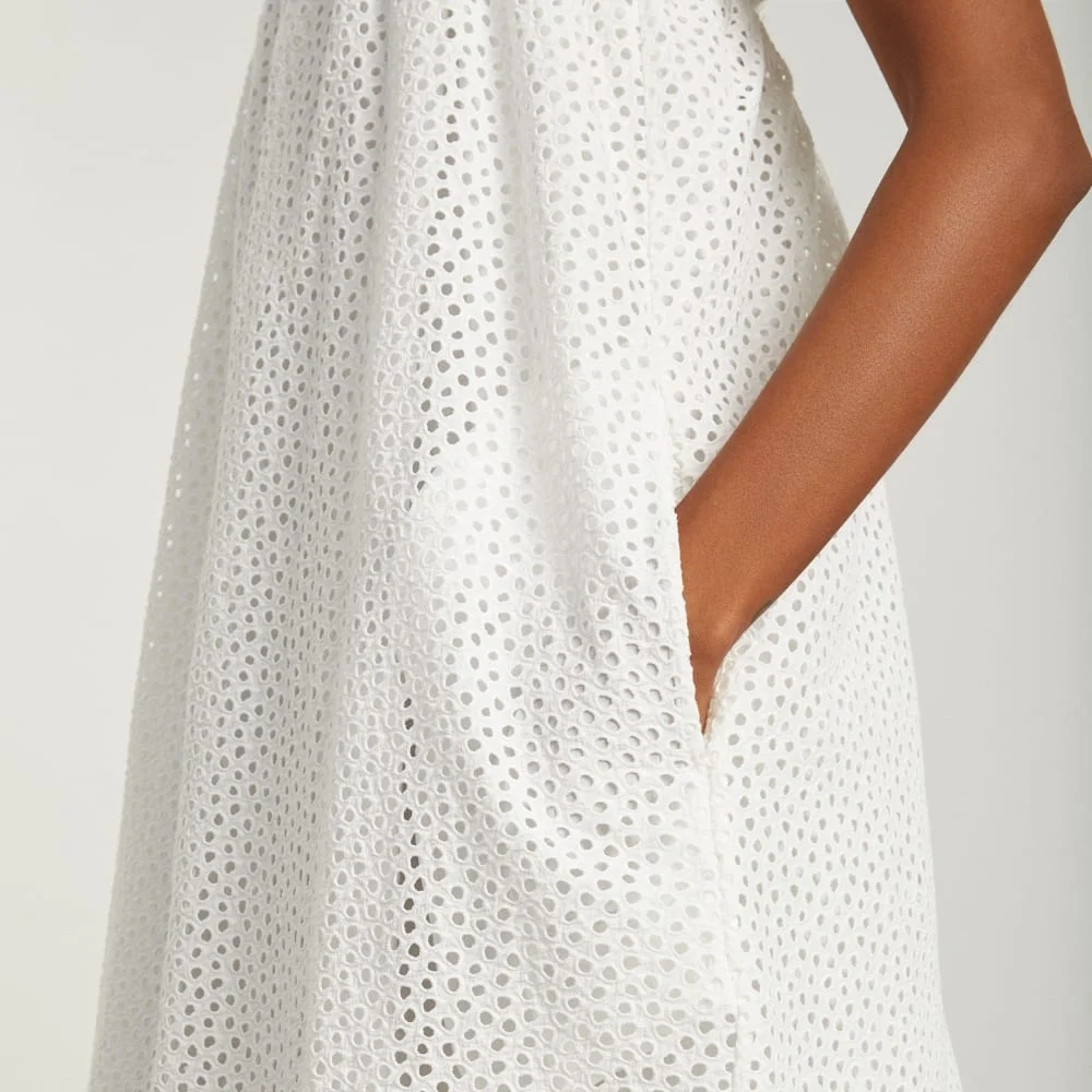The Eyelet Smock Dress | White (4)