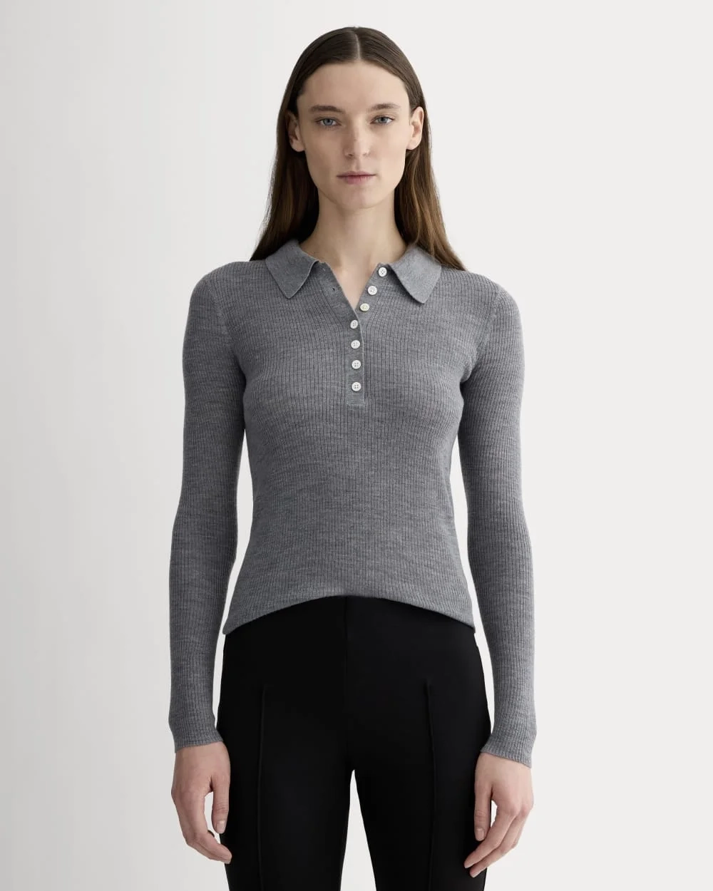 The Polo in Ultrasoft Merino | Heather Mid Grey