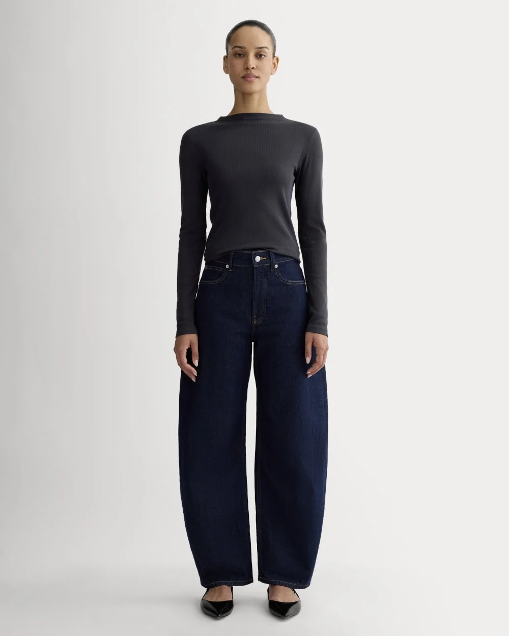 The Luxe Rib Funnel-Neck Tee | Navy (4)