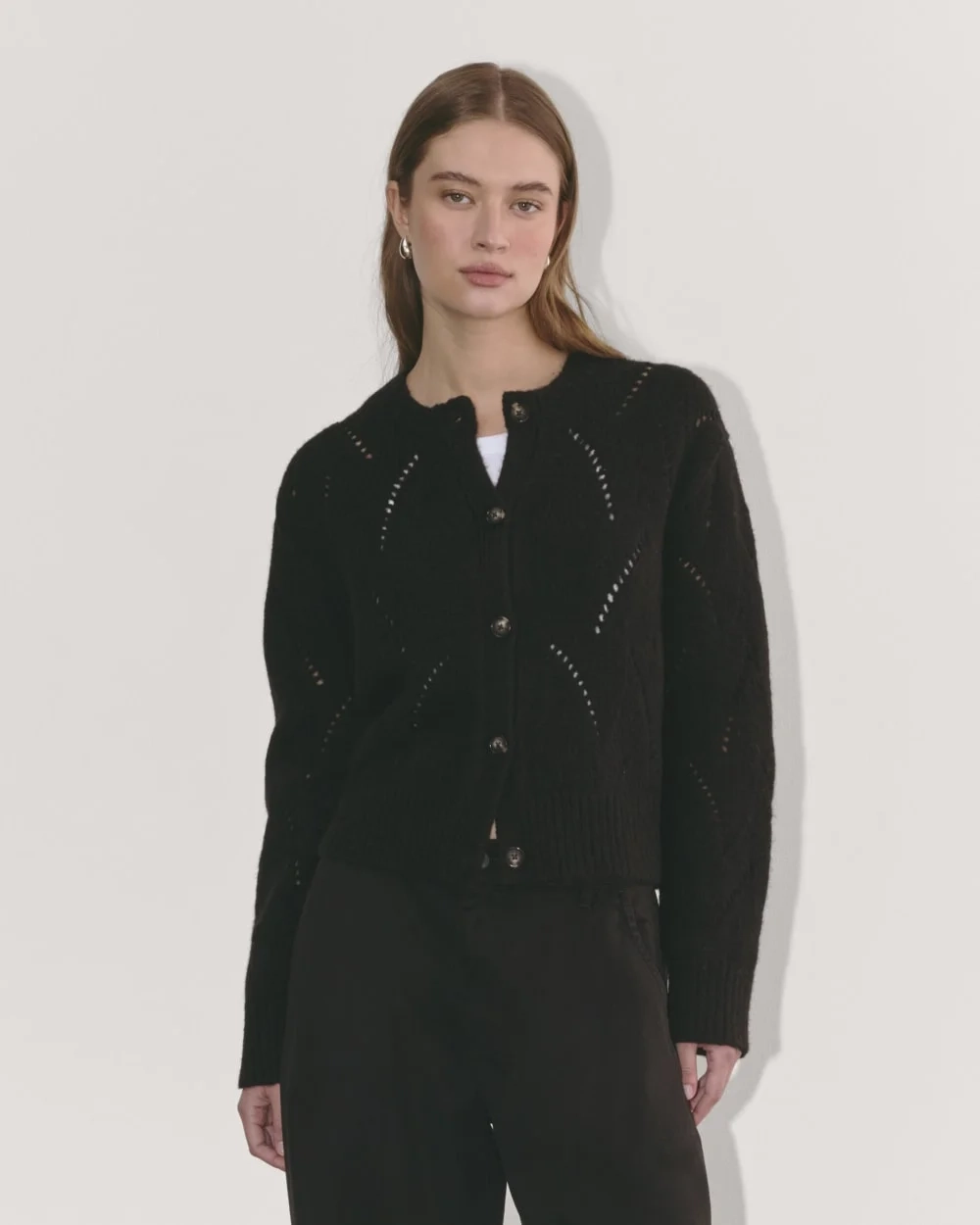 The Pointelle Cardigan in Cloud | Black