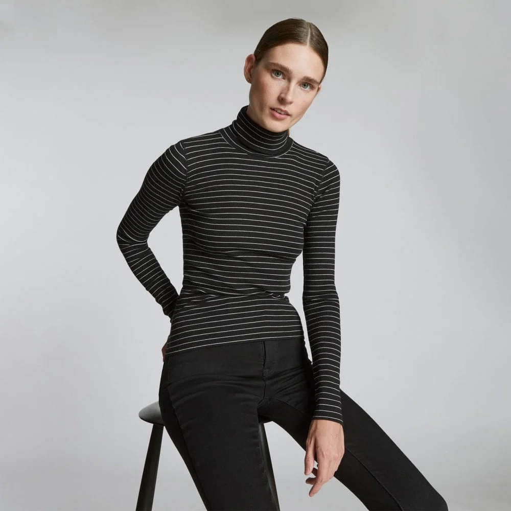 The Luxe Rib Turtleneck | Black / Canvas Tan (2)