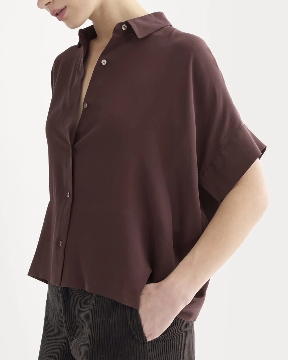 The Boxy Shirt in Washable Silk | Deep Plum (3)