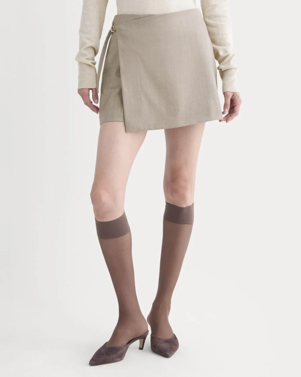 Wrap Mini Skort in Tailor Twill | Light Taupe (3)