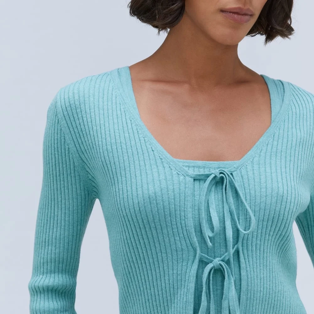 The Cotton-Merino Front-Tie Top | Deep Turquoise (3)