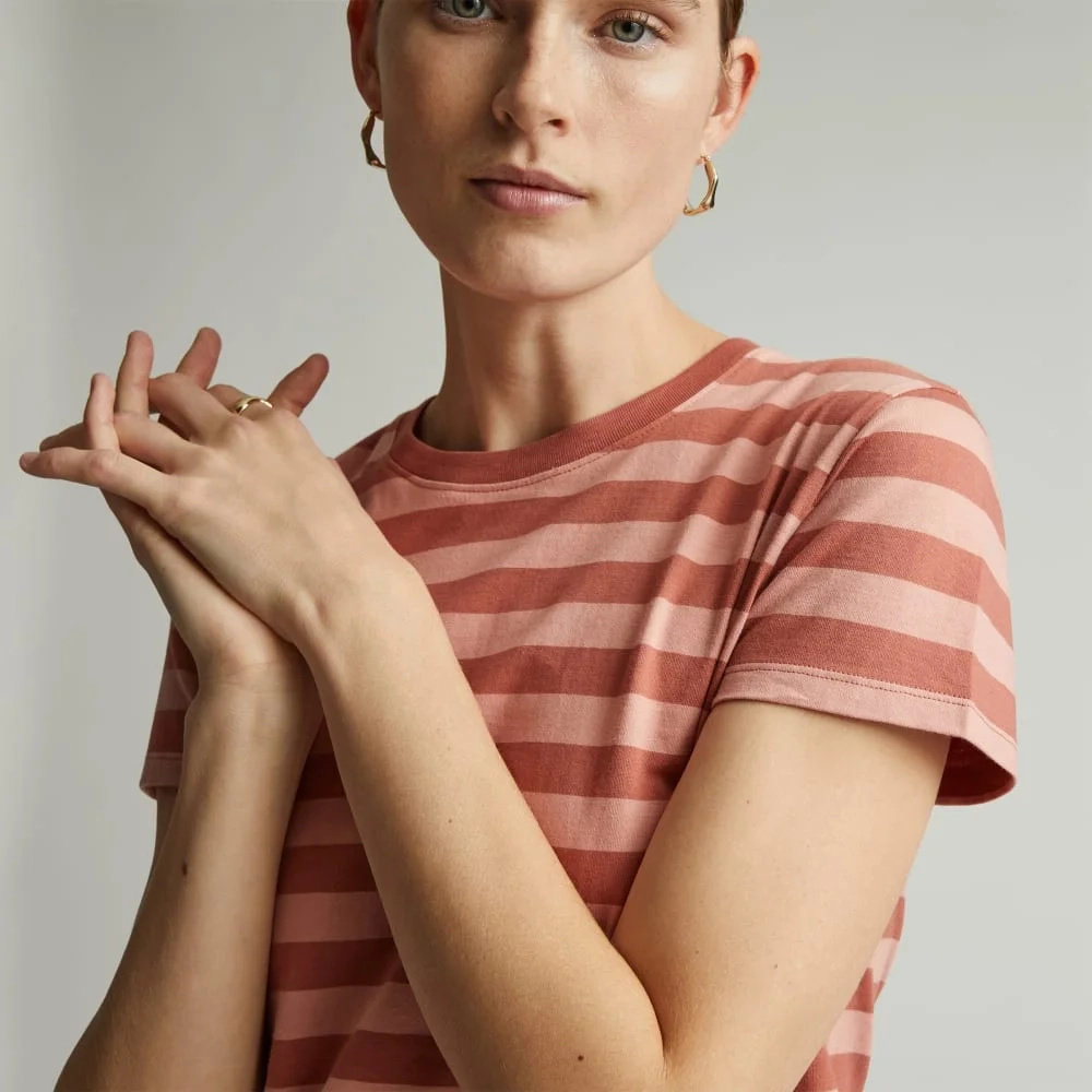 The Box-Cut Tee in Essential Cotton | Redwood Stripe | No Pocket (2)
