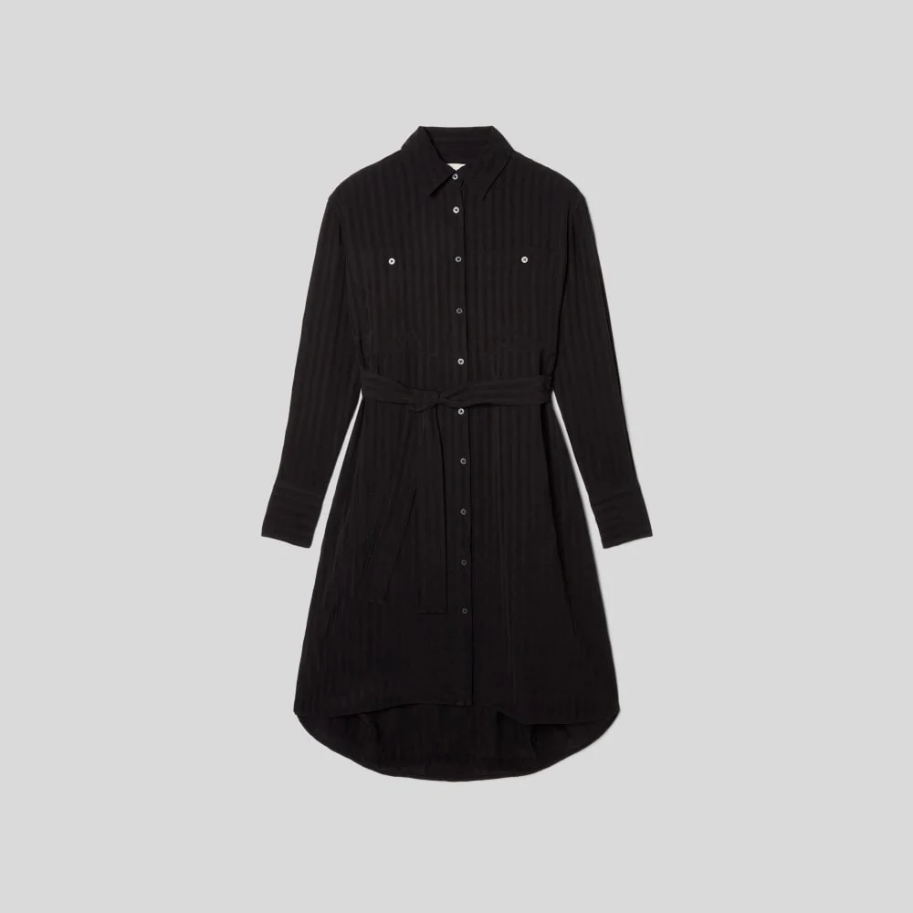 The City Stripe Draped Shirt Dress | Black (3)