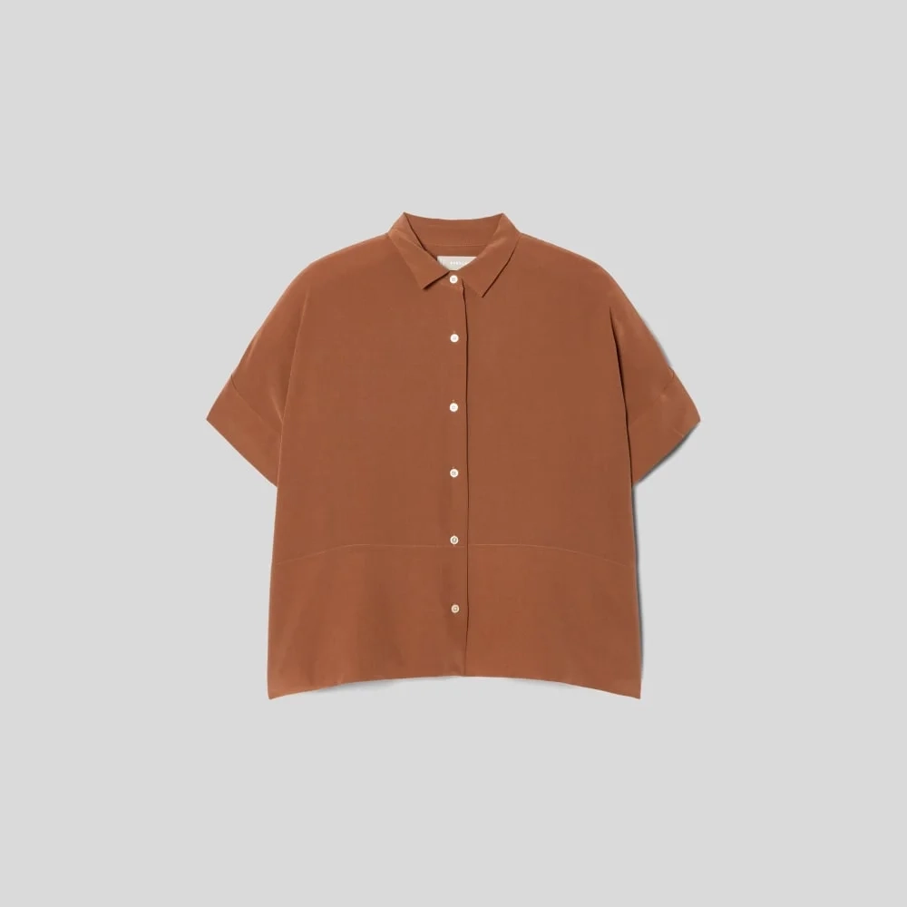 The Boxy Shirt in Washable Silk | Carob Brown (4)