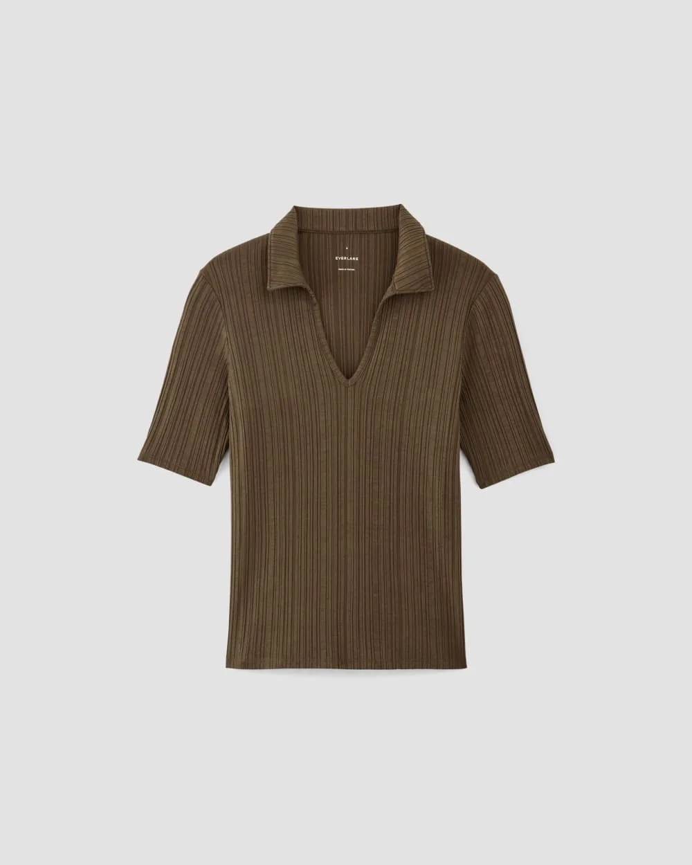 The Rib Soft Knit Open Collar Polo | Cocoa (4)