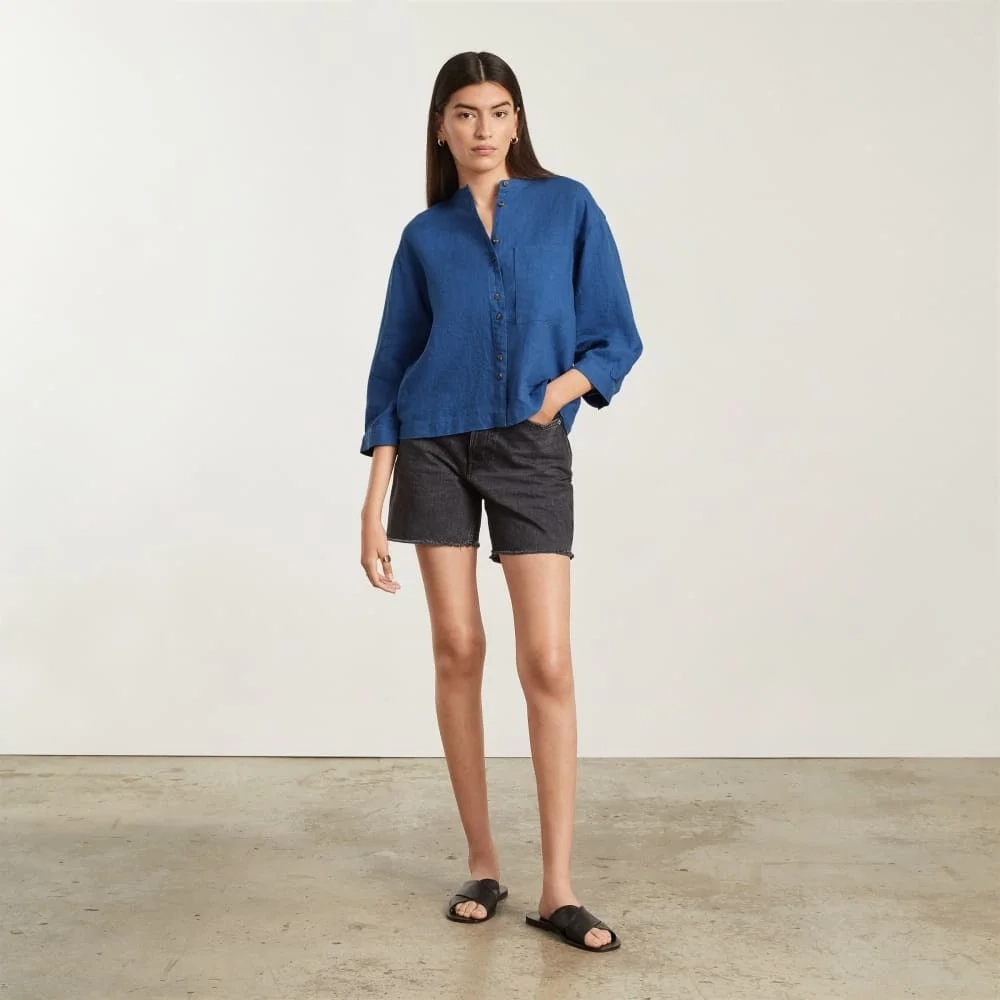 The Linen Billow Blouse | Deep Blue (2)
