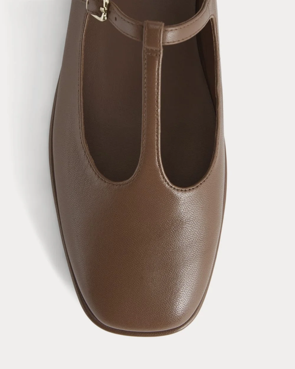 The Leather T-Strap Flat | Rum (2)
