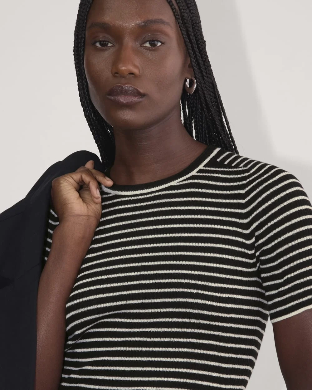 The Sweater Tee in Ultrasoft Merino | Black / Bone (2)