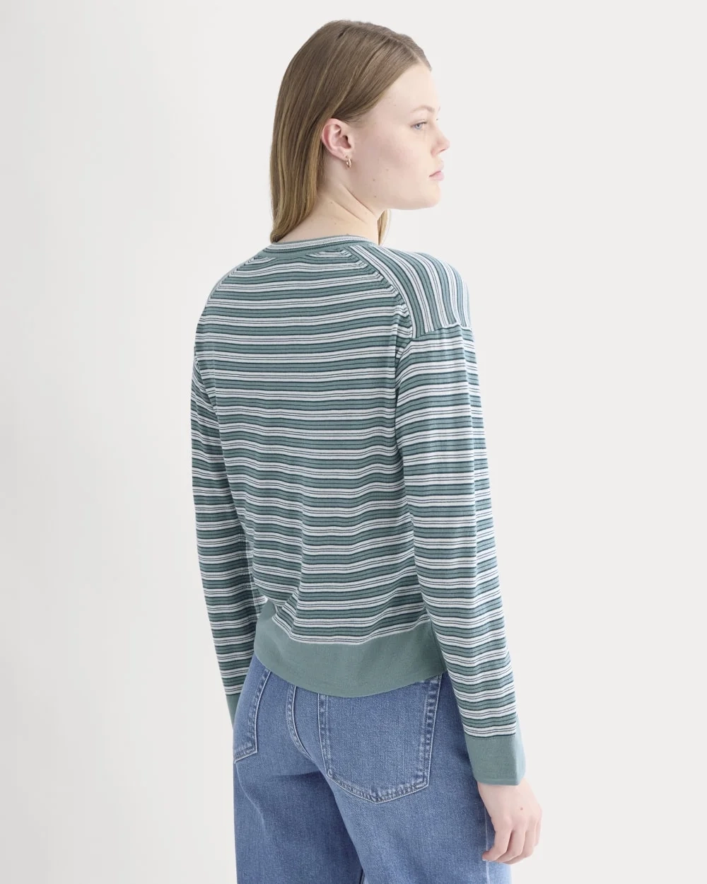 Crew Cardigan in Ultrasoft Merino | Reflecting Pond Multi Stripe (2)