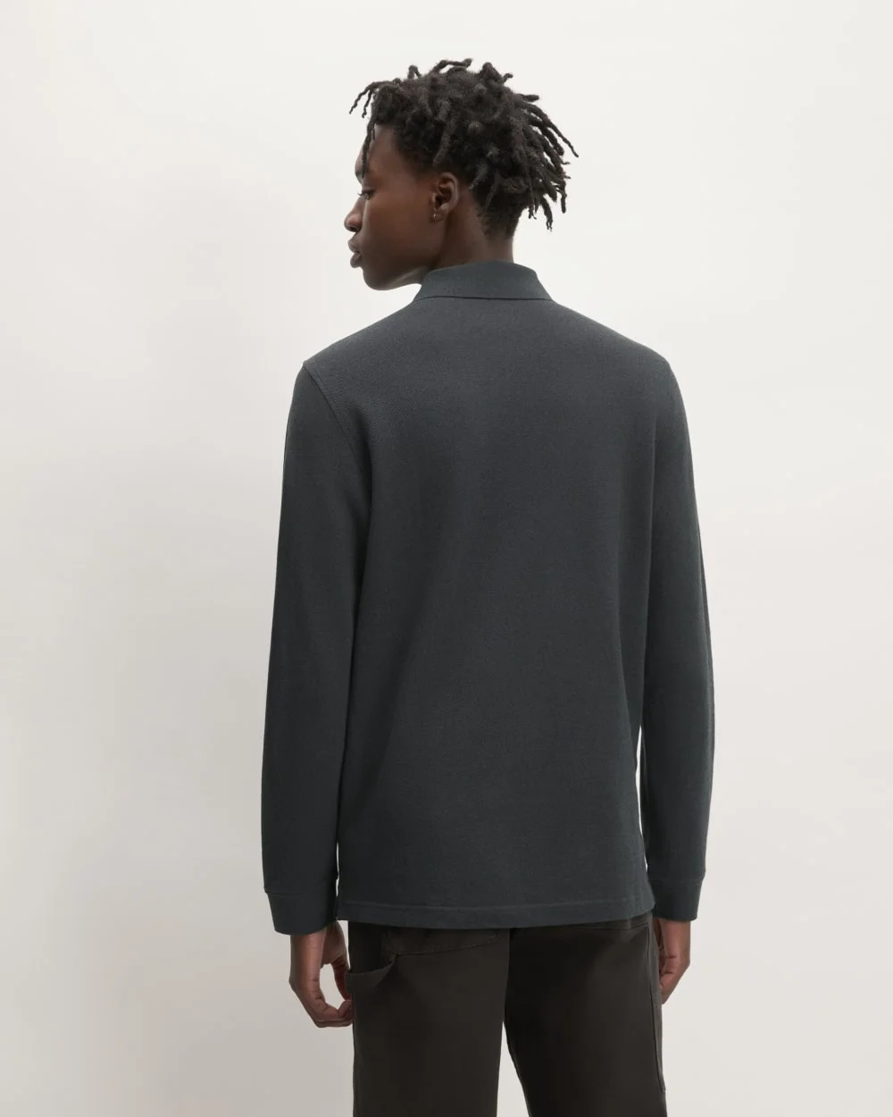 The Long-Sleeve Pique Polo | Heathered Graphite (4)