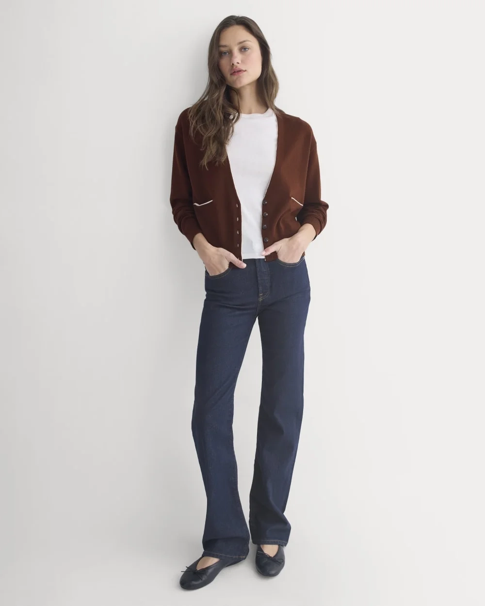 Deep V-Neck Cardigan in Cotton Merino | Whipped Cream (3)