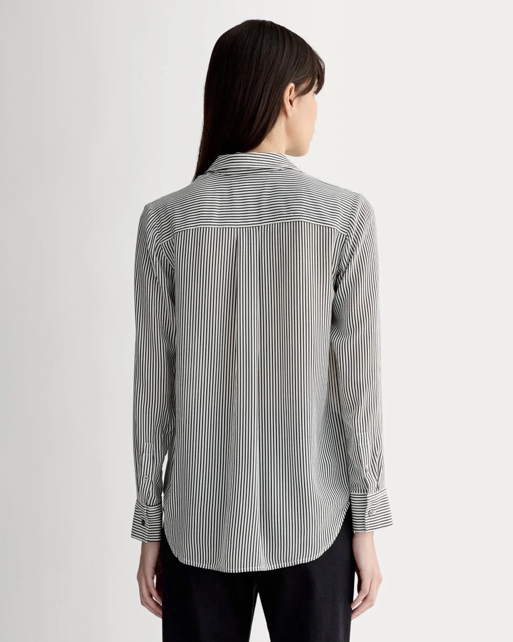 The Must-Have Shirt in Washable Silk | Black Micro Stripe (3)