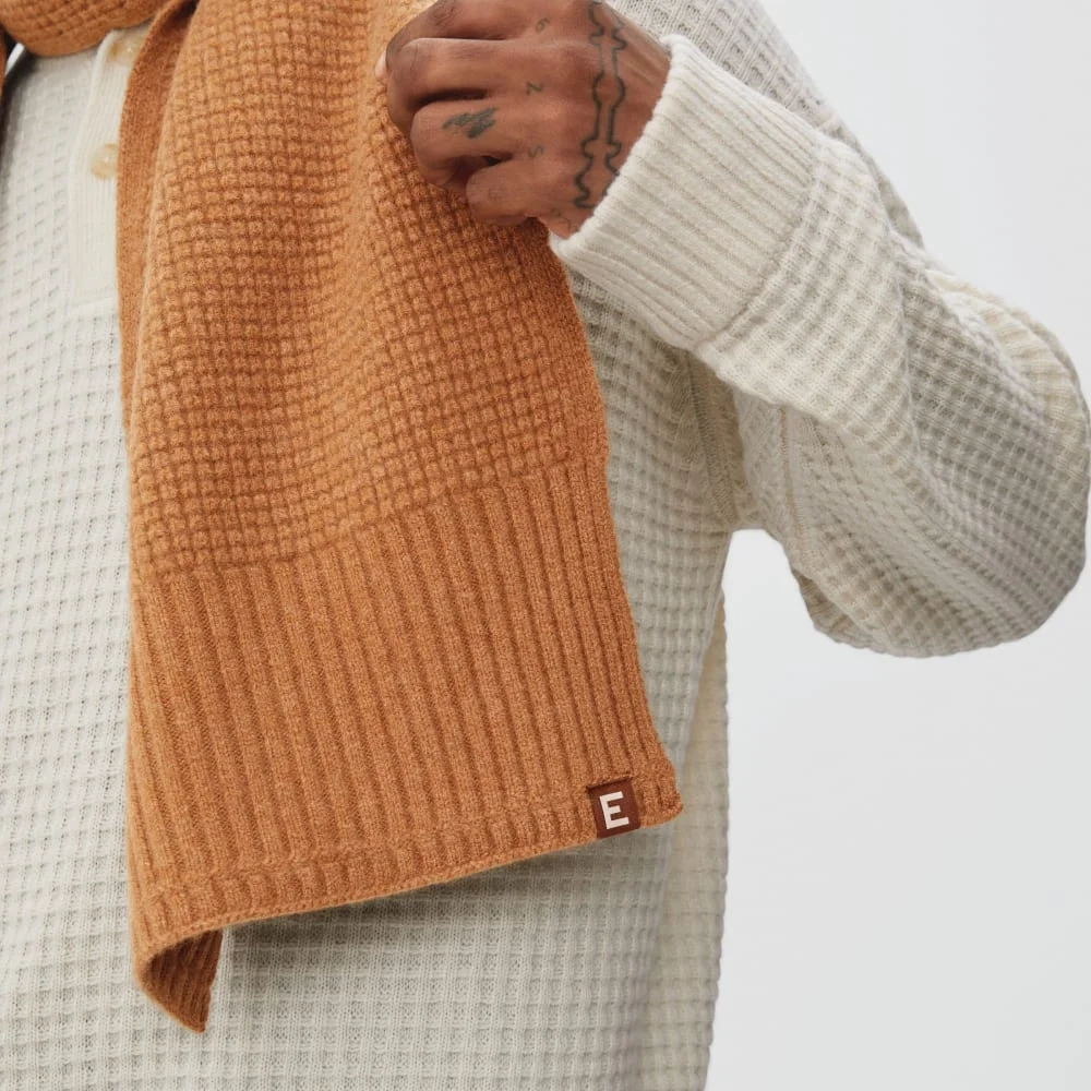 The Felted Merino Waffle-Knit Scarf | Deep Camel (3)