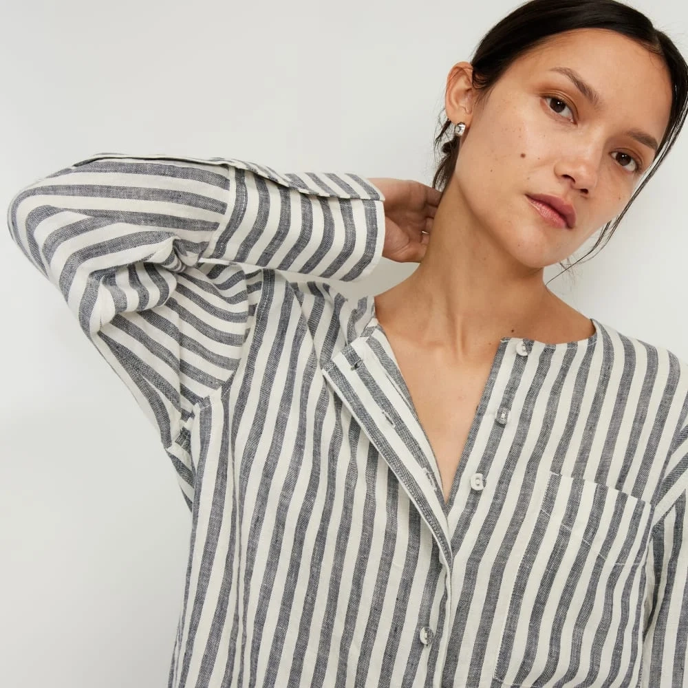 The Linen Popover Shirt | Bone/Navy (2)