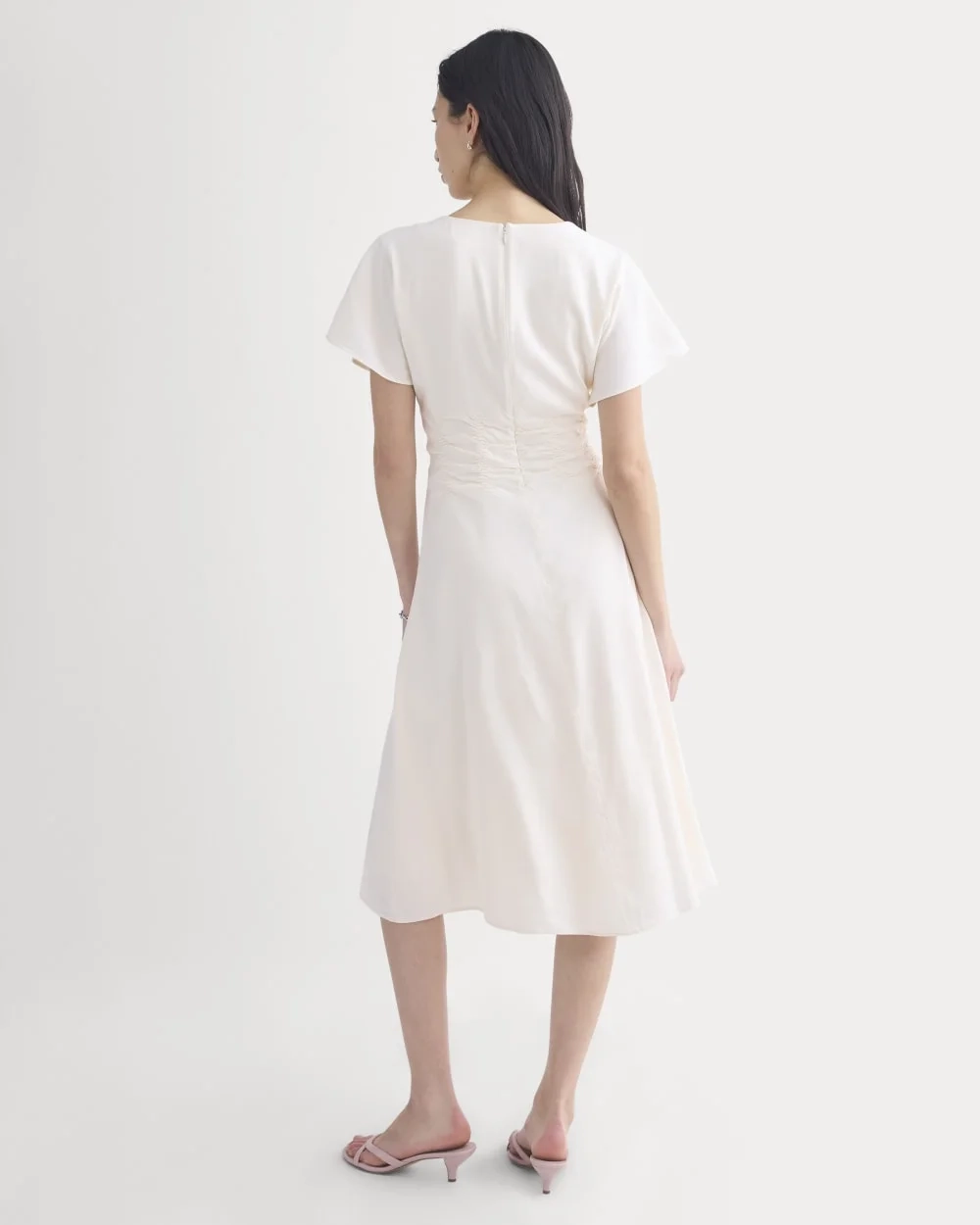 Cinched Dress in Stretch Linen | Bone (6)