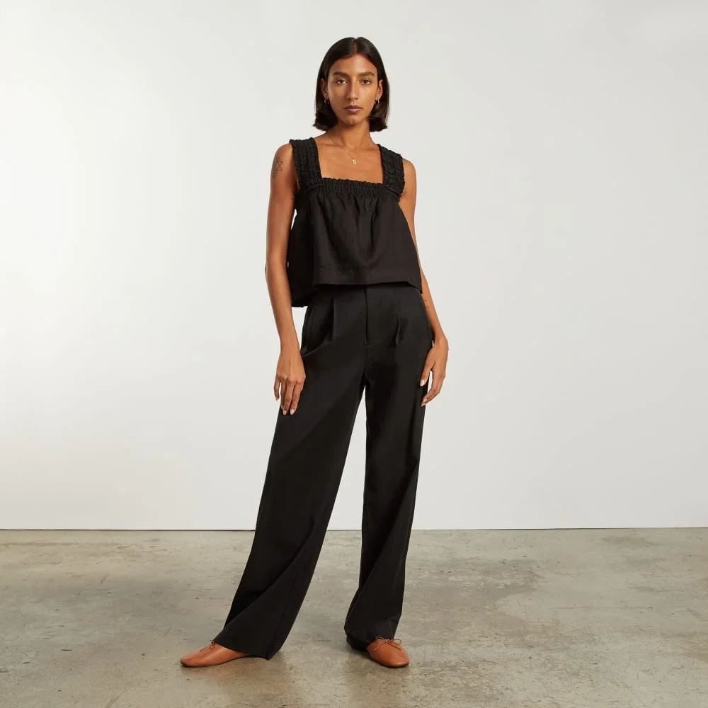 The Smocked Linen Cami | Black (2)
