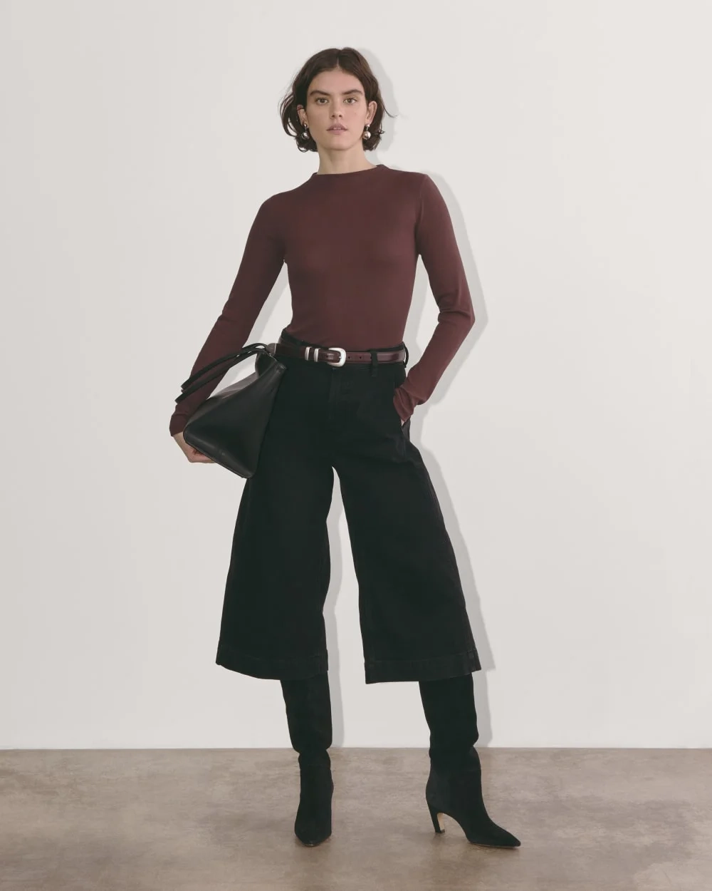 The Luxe Rib Funnel-Neck Tee | Dark Mahogany (2)