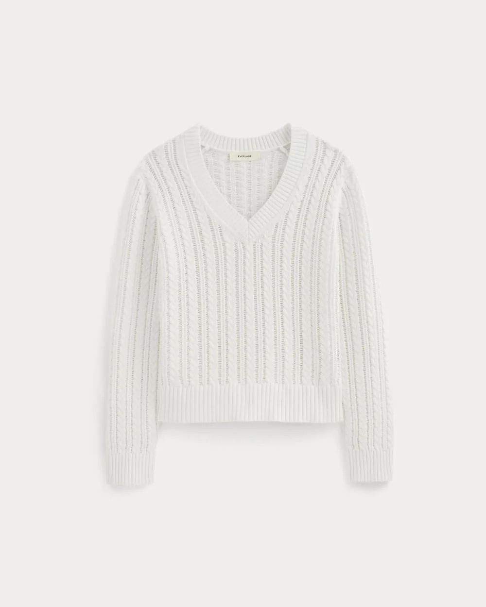 The Mesh Cable V-Neck in Everyday Cotton | White (3)