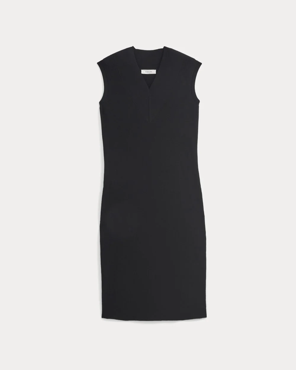 Relaxed V-Neck Midi Sweater Dress in Cotton Merino | Black (3)