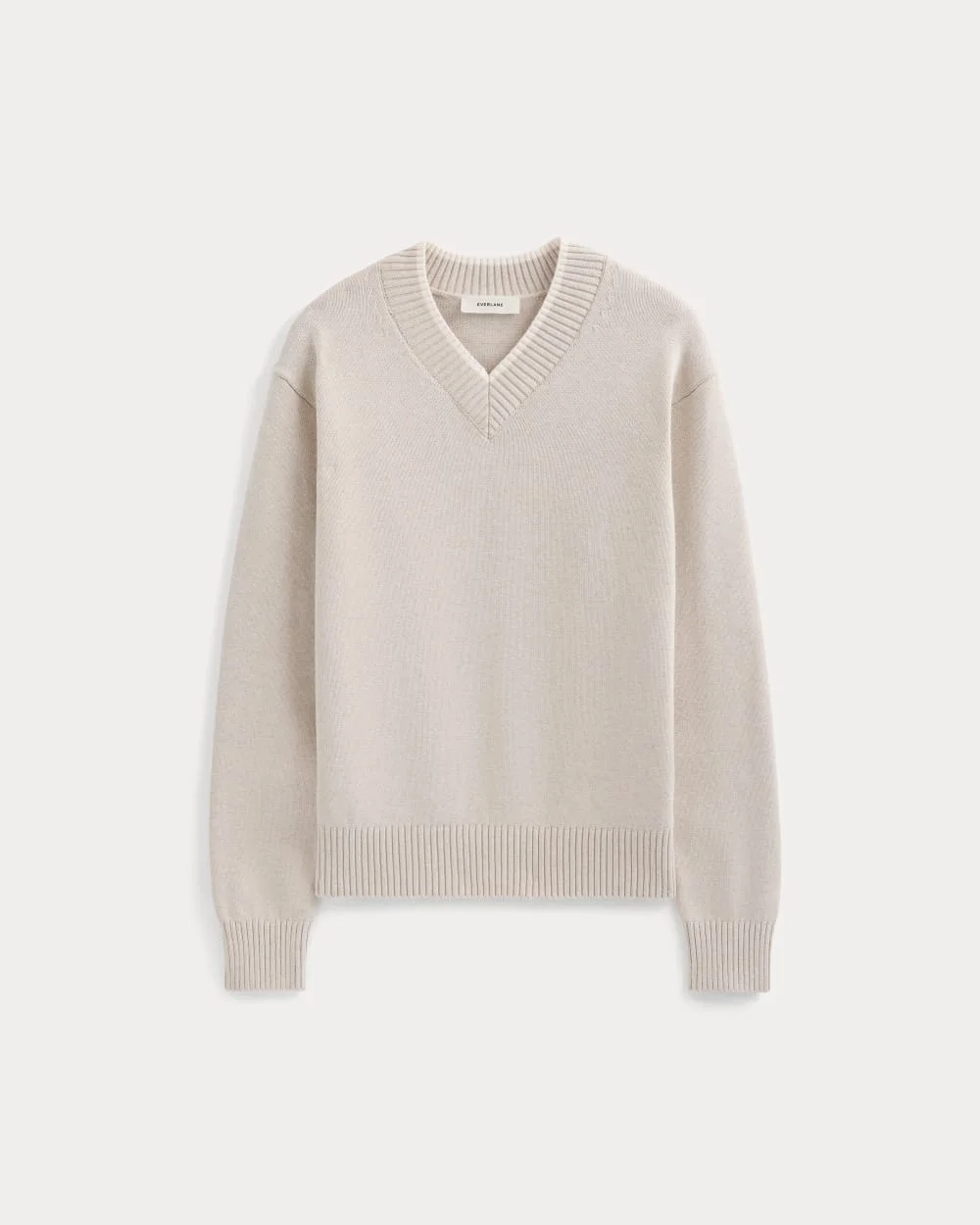 Relaxed V-Neck Sweater in Everyday Cotton | Heathered Oat (2)