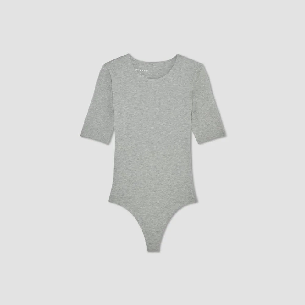 The Short-Sleeve Crew Neck Bodysuit | Heathered Grey | Thong (3)