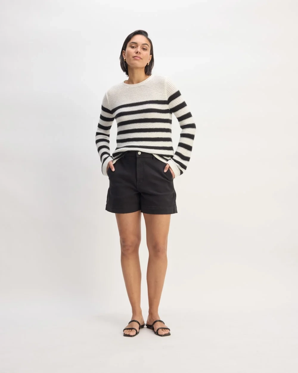The Organic Cotton Open-Stitch Crew | Black / Bone (3)