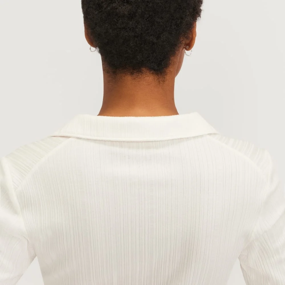The Rib Soft Knit Open Collar Polo | Bone (4)