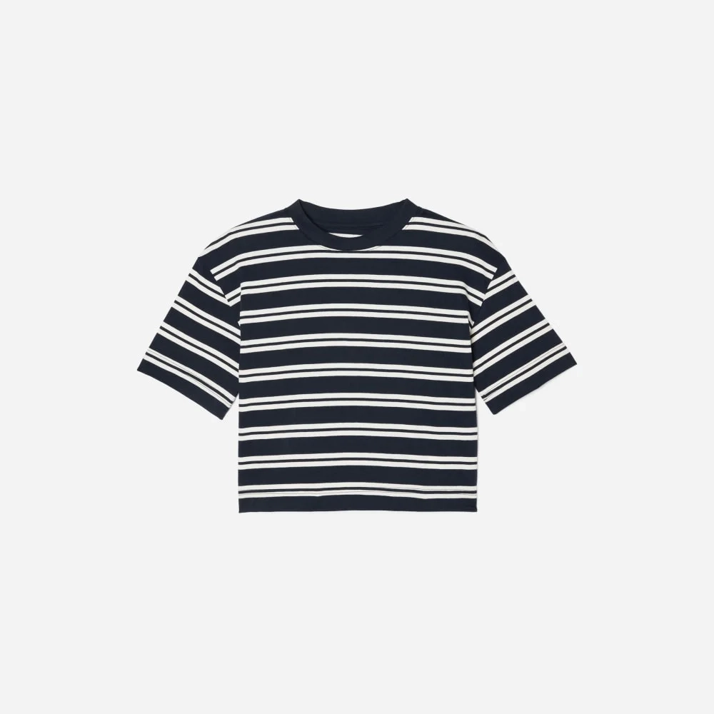 The Organic Cotton Cropped Tee | Navy / Tan (3)