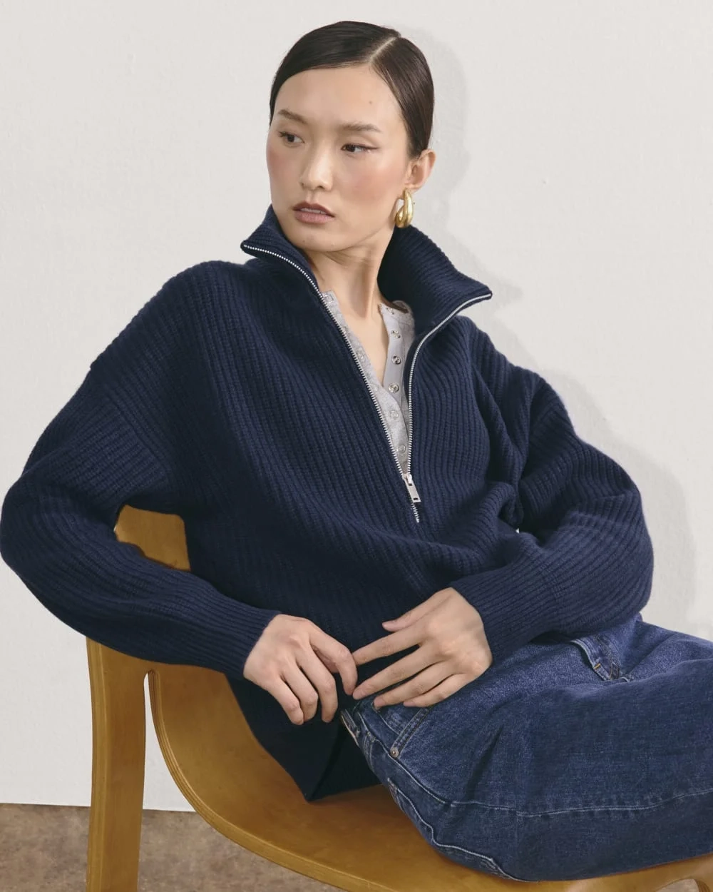 The Half-Zip Sweater in Luxe Merino | Navy (4)