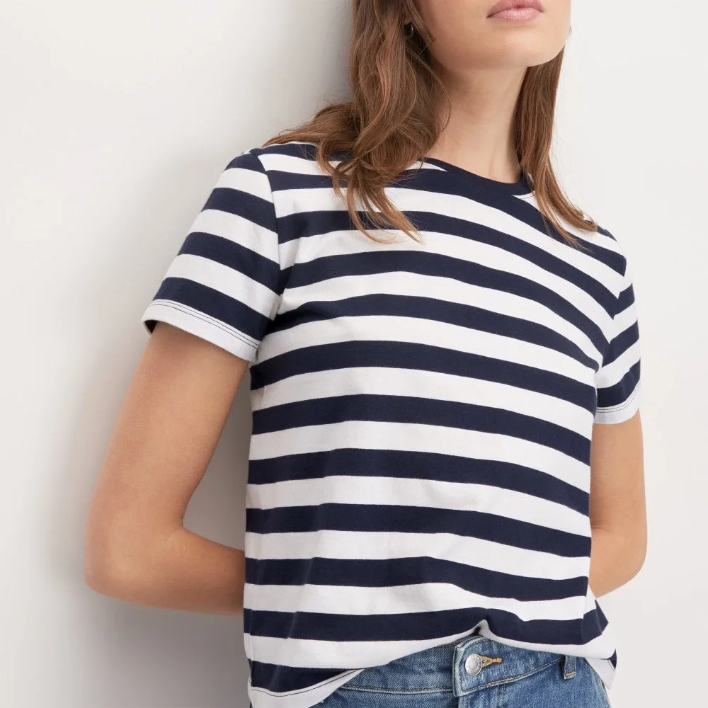 The Box-Cut Tee in Essential Cotton | Navy / Canvas | No Pocket (4)