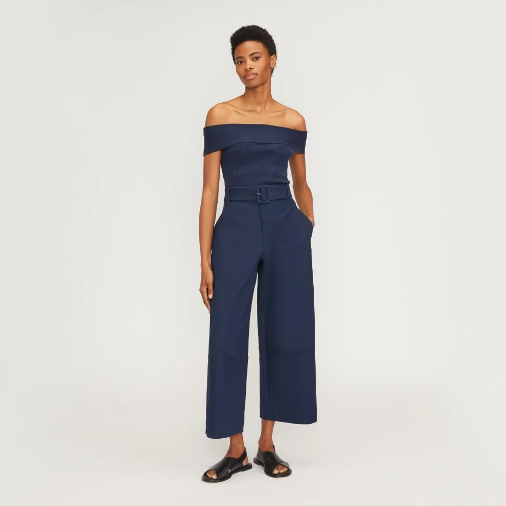 The Ribbed Cotton Off-The-Shoulder Top | Navy (2)