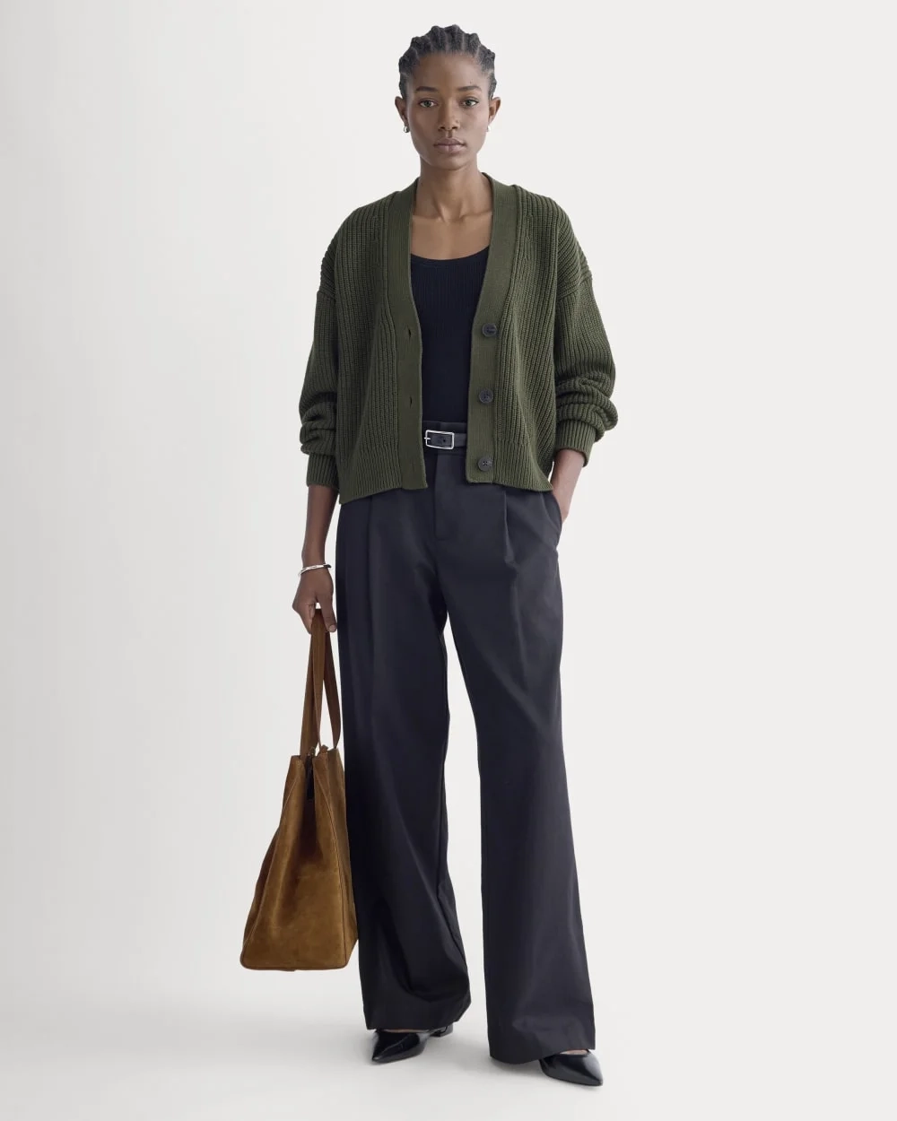 The Boxy Cardigan in Everyday Cotton | Dark Green (4)