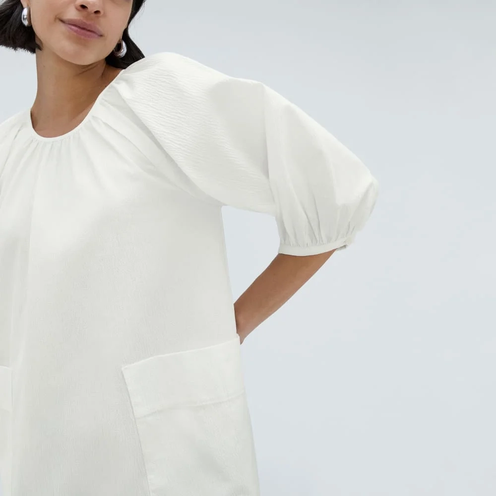 The Seersucker Puff Sleeve Dress | White (2)