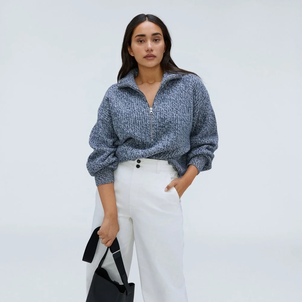 The Half-Zip Sweater in Luxe Merino | Dark Mallard / Oat Twist (3)