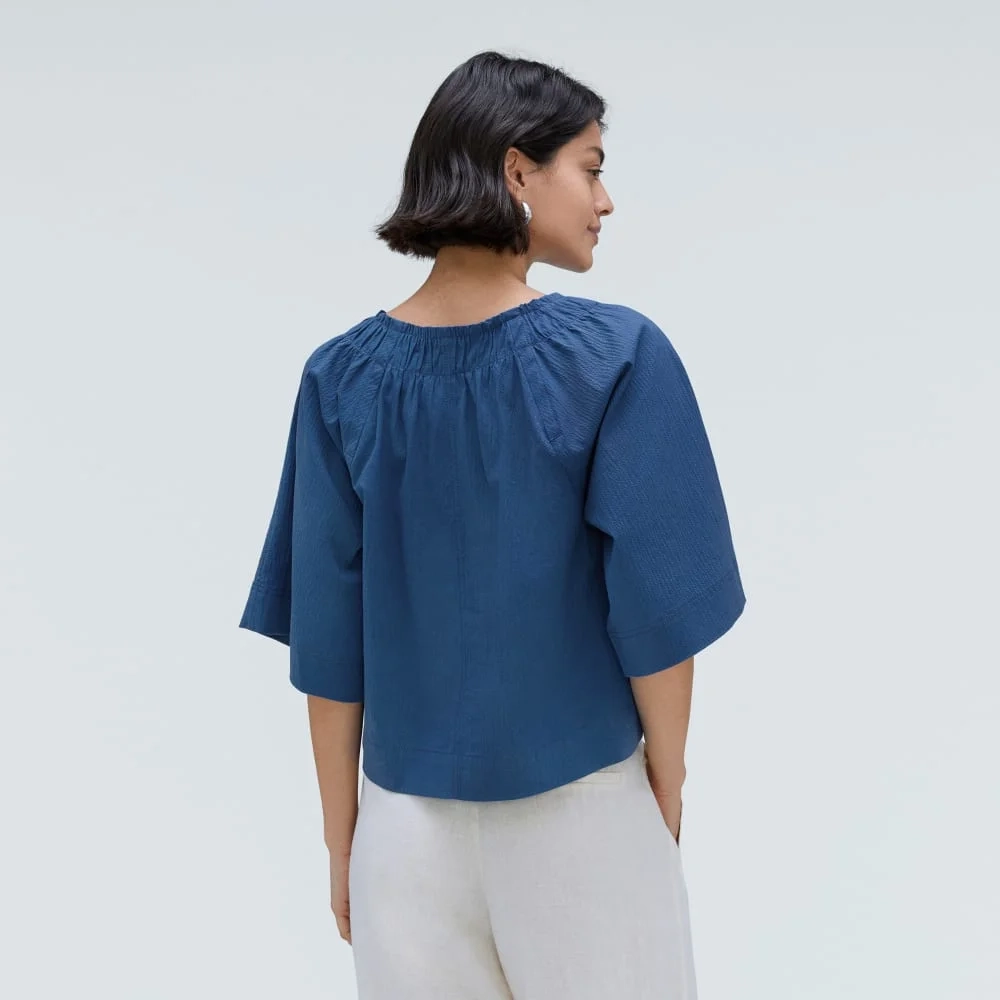 The Seersucker Gathered Tee | Deep Blue (4)