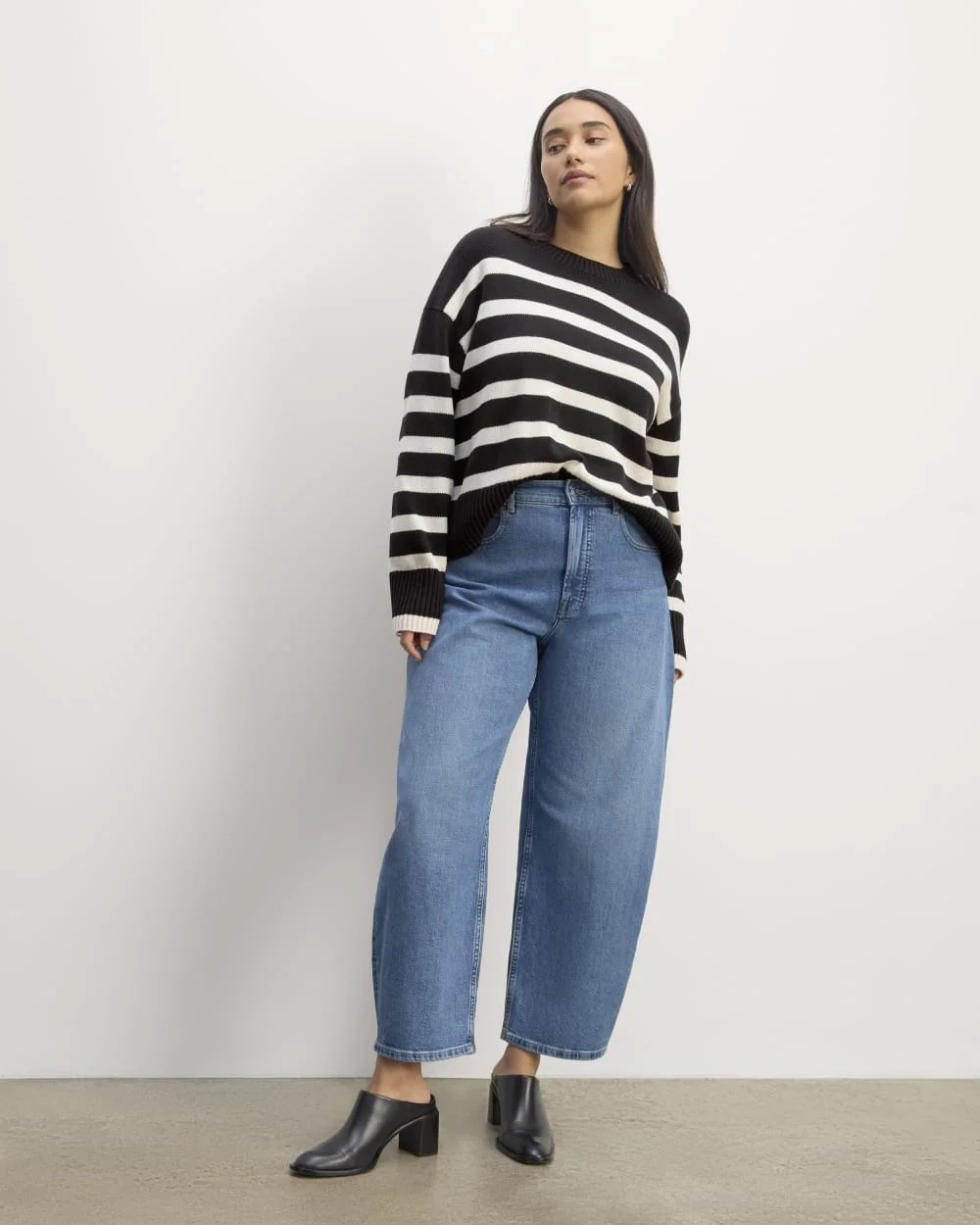 The Boxy Sweater in Everyday Cotton | Black / Canvas (2)