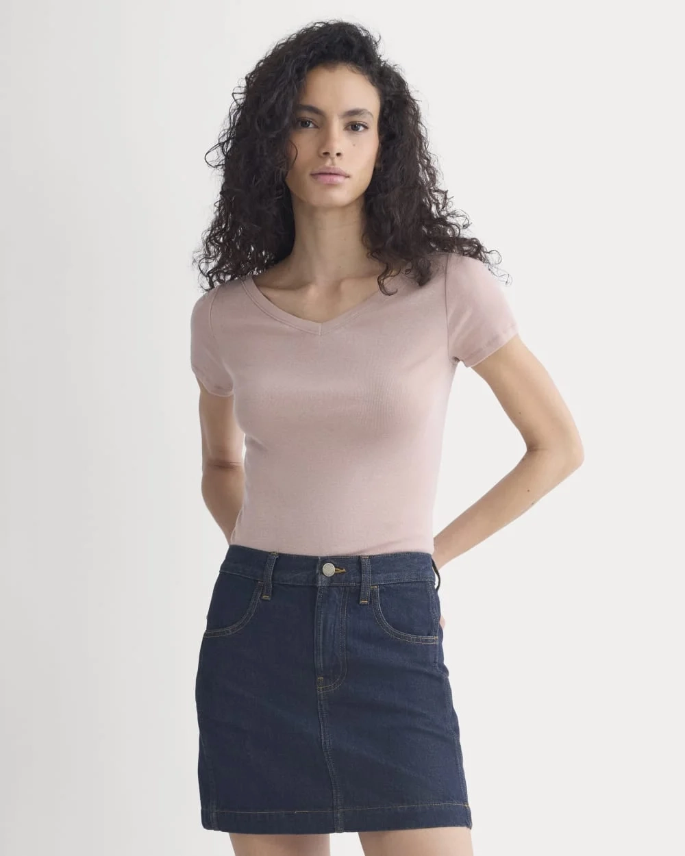 Tissue Short-Sleeve V-Neck Top | Dusty Rose