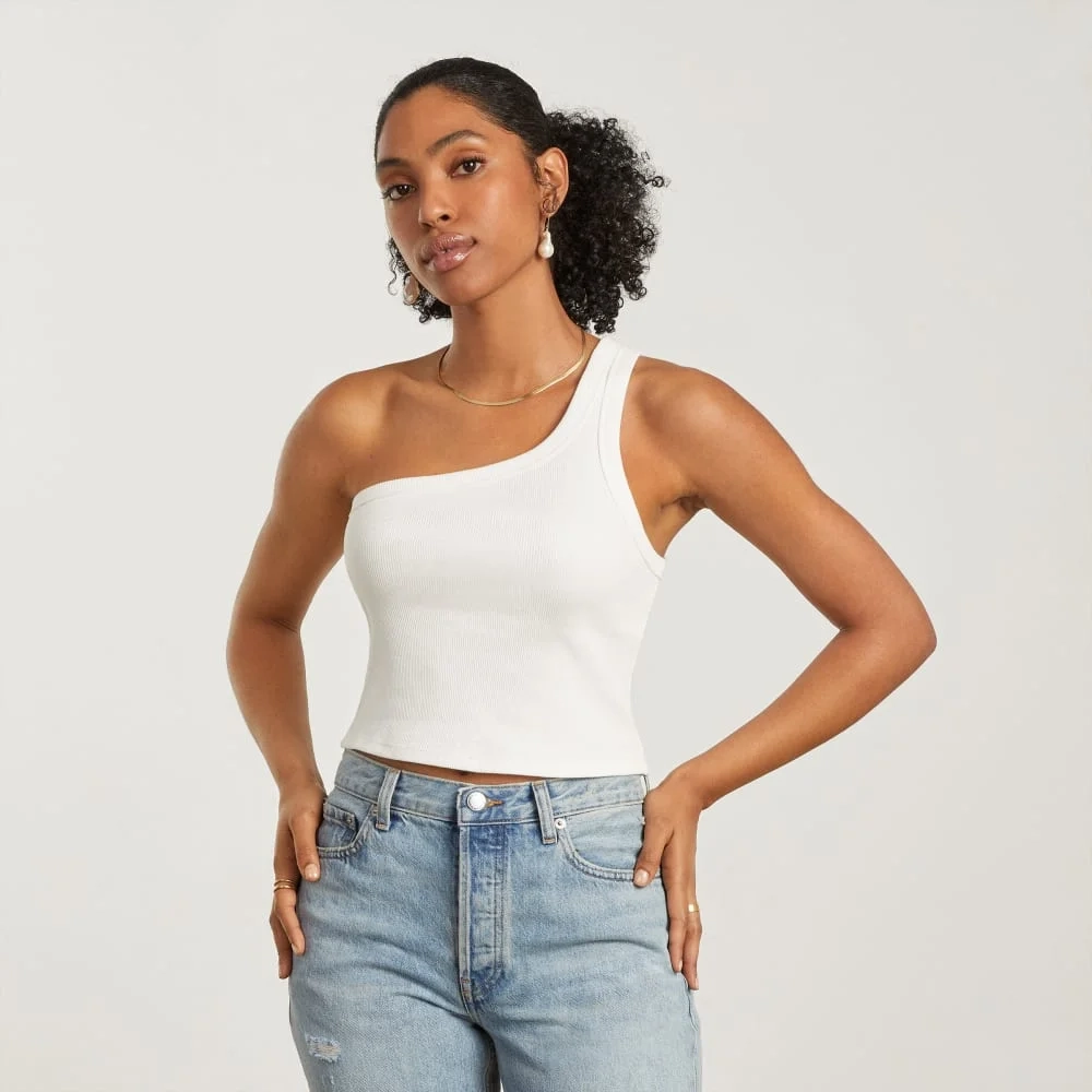 The Ribbed One-Shoulder Tank | White (3)