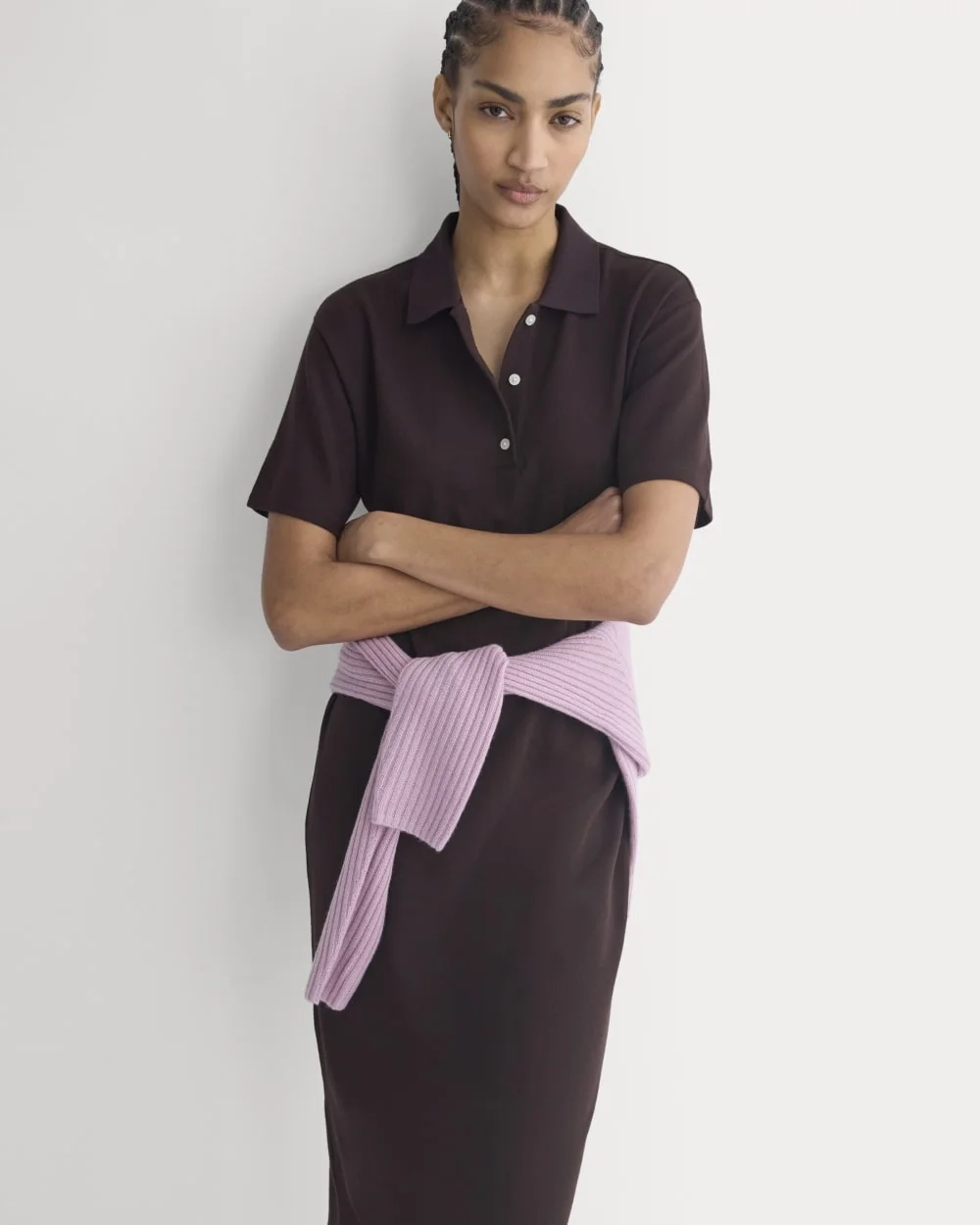 Pique Polo Short-Sleeve Dress | Dark Chocolate (4)