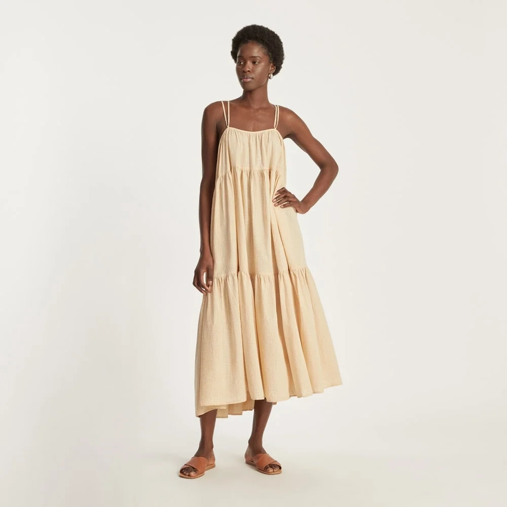 The Billow Tiered Maxi Dress | Orange Plaid (3)