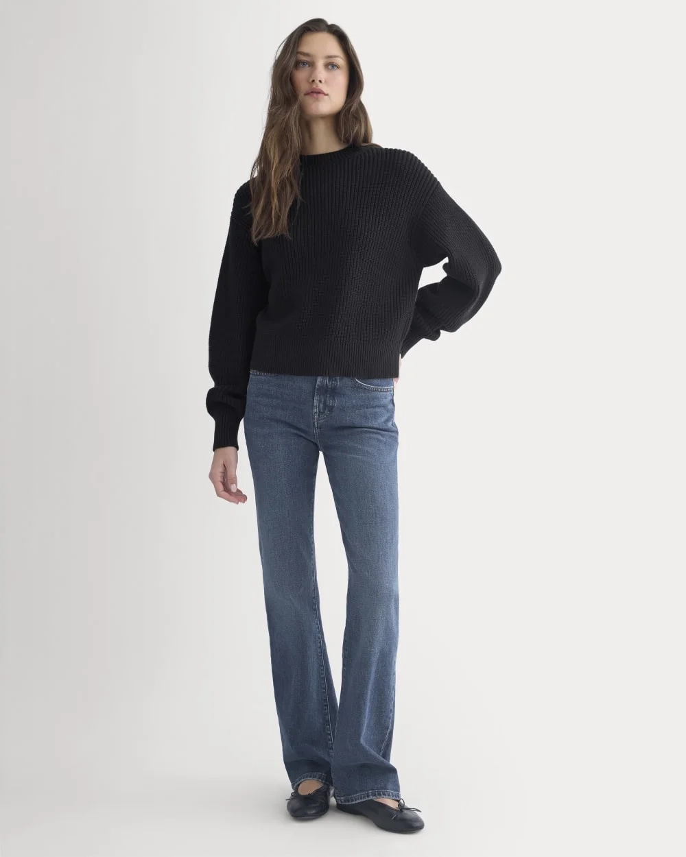 Cropped Ribbed Crew in Everyday Cotton | Black (2)