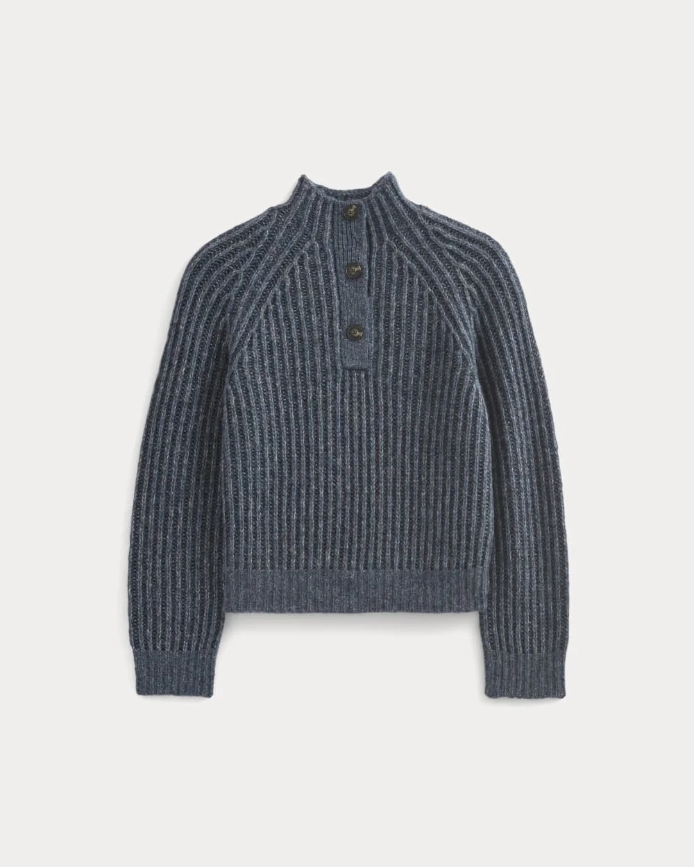 Funnel-Neck Ribbed Henley Sweater | Indigo (3)