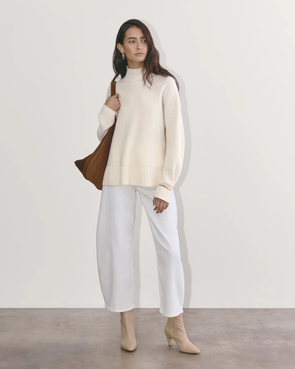 The Honeycomb Funnel Neck in Wool Cashmere | Bone (2)