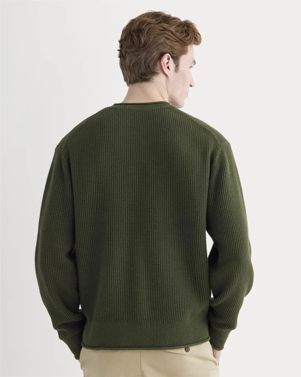 Waffle Rollneck Crew in Everyday Cotton | Dark Green (4)