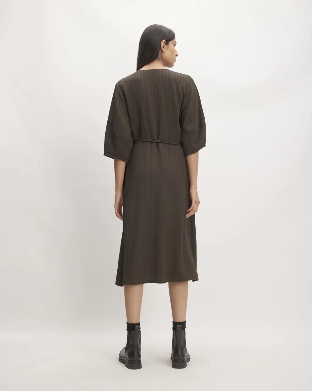 The City Stripe Wrap Dress | Earth Brown (4)