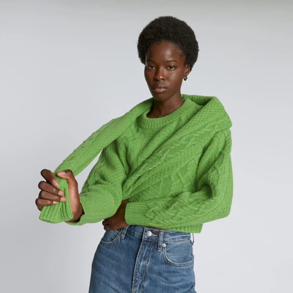 The Felted Merino Cropped Cable Sweater | Salted Lime (4)